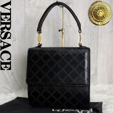 Versace Sunburst Greca borsa a mano in pelle nera vintage dust bag hardware oro