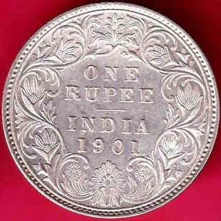 AUNC BRITISH INDIA 1901 VICTORIA EMPRESS ONE RUPEE BEAUTIFUL SILVER COIN#LW14