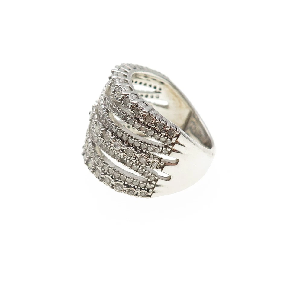 Anillo entrecruzado de diamantes de corte redondo real de plata de ley 925 talla 7 Foto 4 de 4