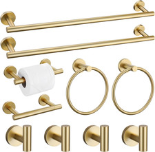 10 Pieces Brushed Gold Bathroom Hardware Towel Bar Set for Bathroom Wall, 23.6In