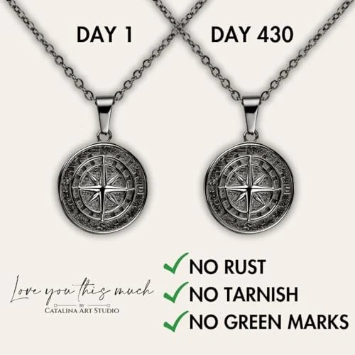  - Regalo de graduado para él, mejor regalo de graduación collar brújula negra de metal armado Foto 4 de 4