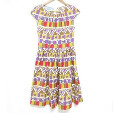 PRADA Retro Print French Sleeve Flared Dress Size 38S Multicolor Women USED