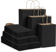 Black Kraft Paper Bags with Handles 5x3x8  8x4x10  10x5x13 30 PCS, Gift Bags S