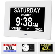 7 Inch Dementia Clock for Seniors Impaired Vision Alzheimers Digital Calendar.