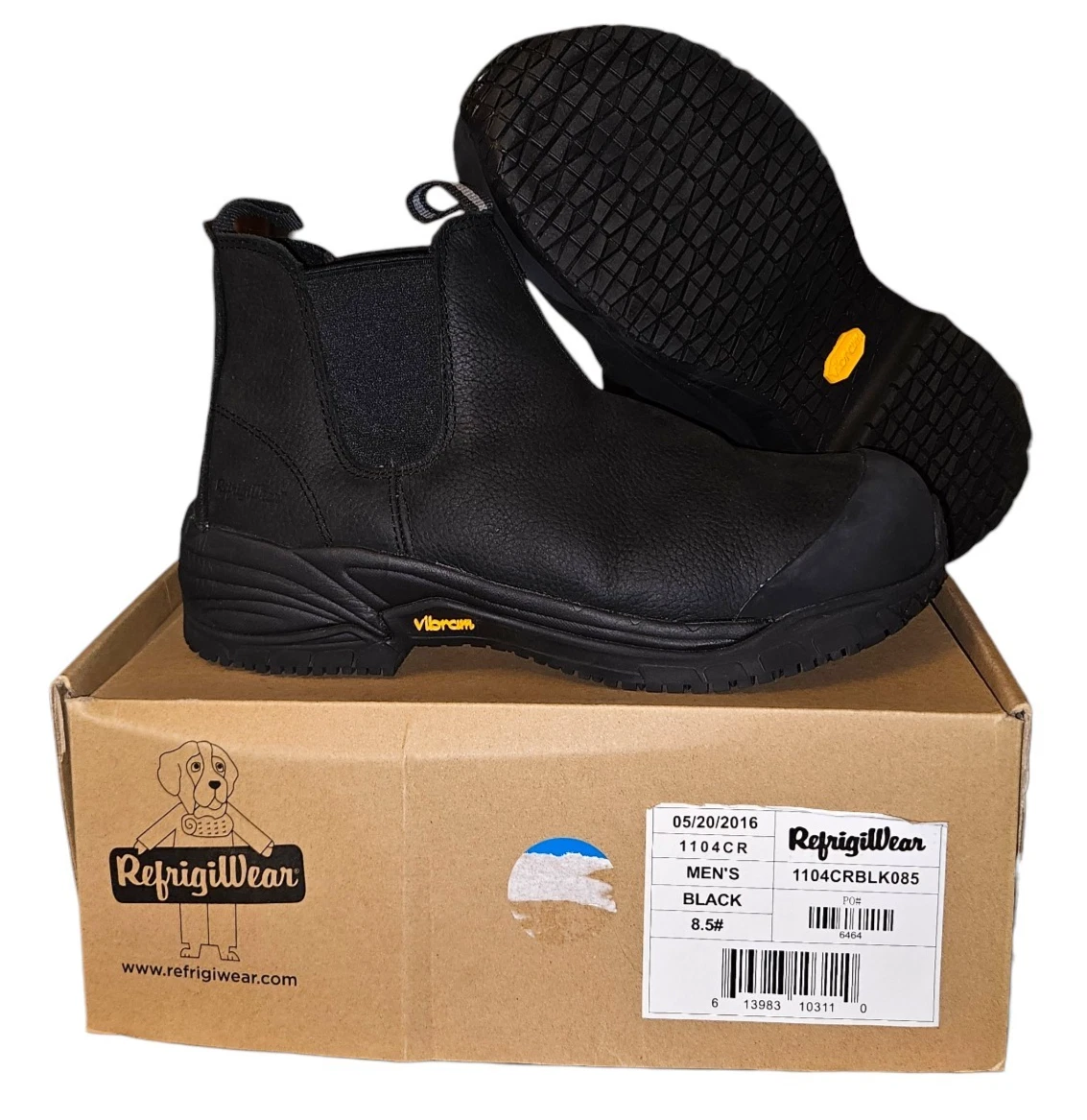 Refrigiwear Excel Double-Gore Slip-On 1104CR Mens Size 8.5M Black Chelsea Vibram Vibram Slip Resistant Solid Leather Upper for Men for Sale  main image 2