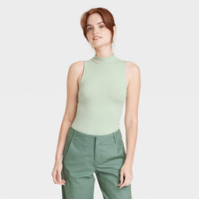 Women's Mock Turtleneck Tank Bodysuit - A New Day Light Green, L