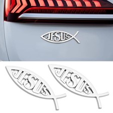 2pcs Jesus Fish Decal Sticker, 3D Faith Fish Emblem Sticker, Car Chrome Silver