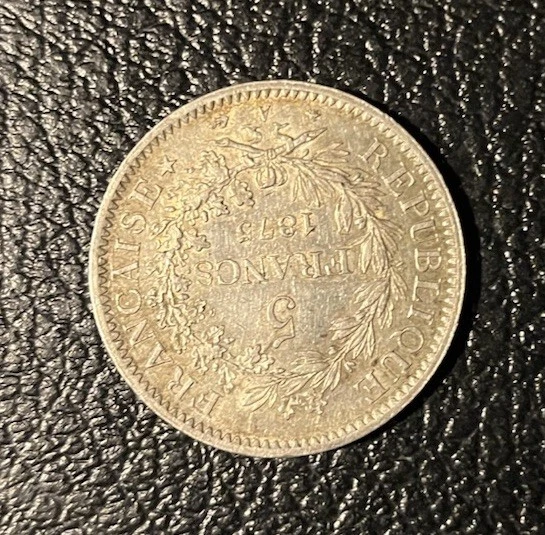 Moeda francesa de prata "Hercule" ou "Hércules" de 5 francos 1875 - Imagem 2 de 2