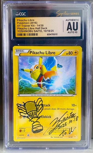 Yoshinobu Saito Signed CGC 10 PRISTINE Pikachu Libre AUTO 10