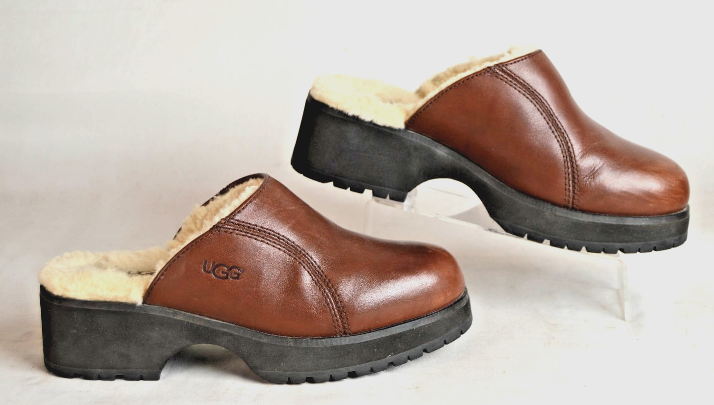 UGG Shearling Lined Leather Clogs Mules Women's 9… - image 2