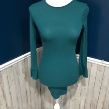 ASOS Teal Ribbed Bell Sleeve Body con Mini Dress