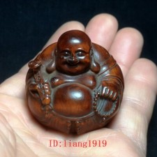 2.5 Inch Chinese boxwood carved Ruyi Buddha statue old table deco collectable