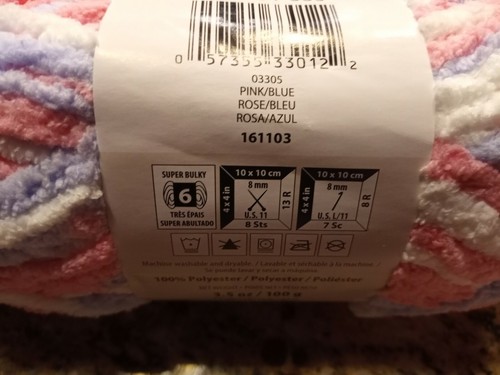 Coperta bambino Yarnspirations Bernat #6 super ingombrante 72 iarde poliestere rosa/blu - Foto 2 di 4