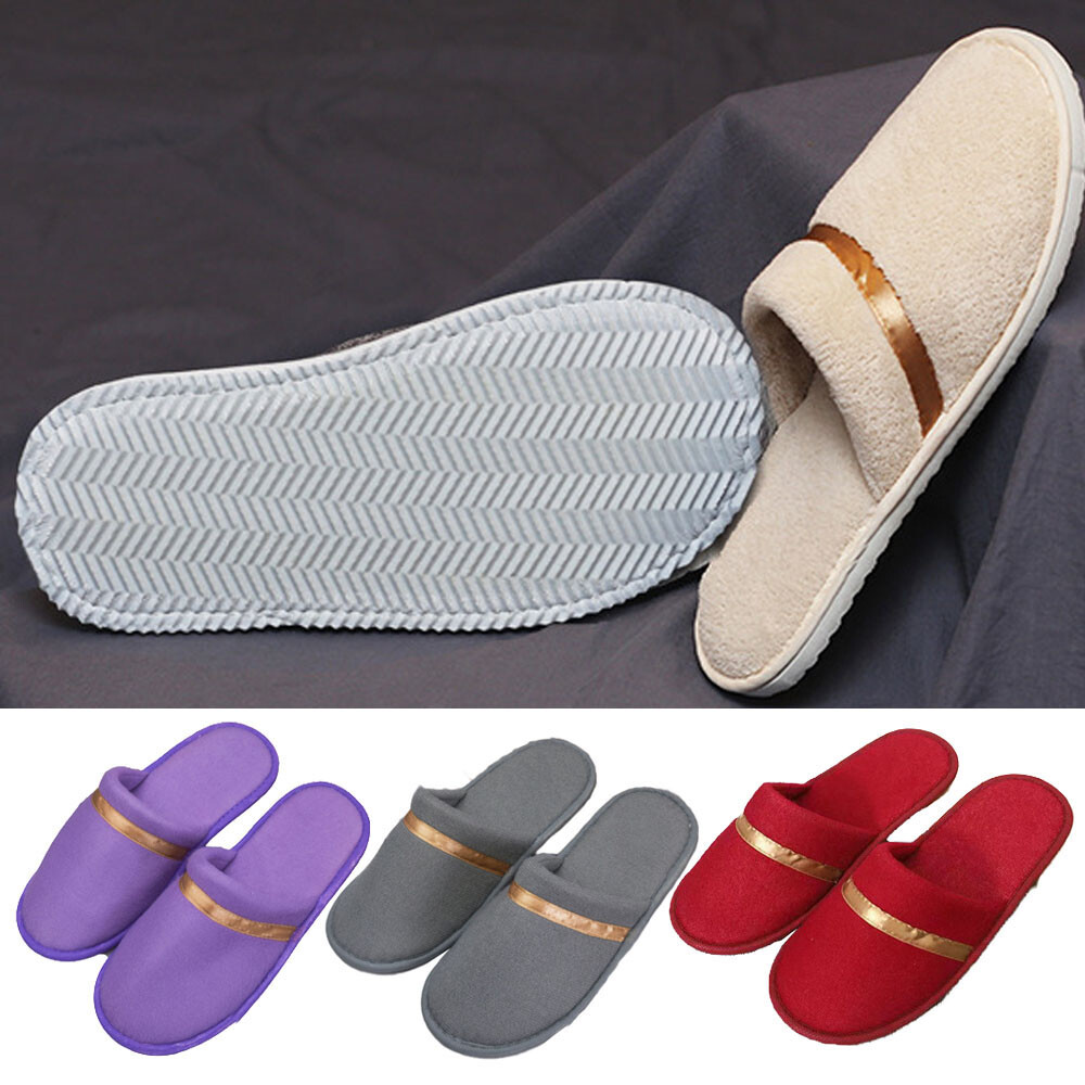 Soft Coral Fleece Disposable Hotel Slippers in Solid Colors-image