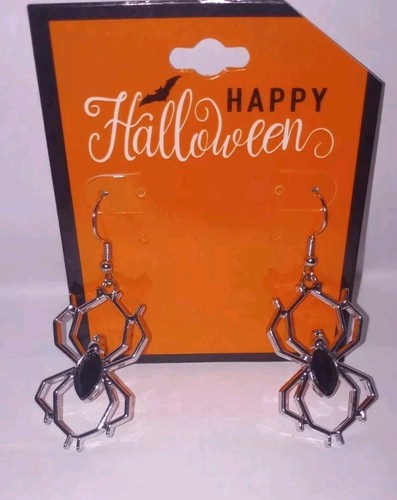 Orecchini ragno Halloween argento M-L strass nero orecchino goccia lungo pendente - Foto 3 di 12