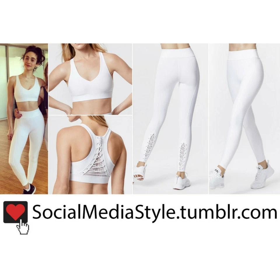 NWT White CARBON38 Lace-up Bra Top + Corset Seam 7/8 Leggings Matching Set $200 - Image 3 of 4