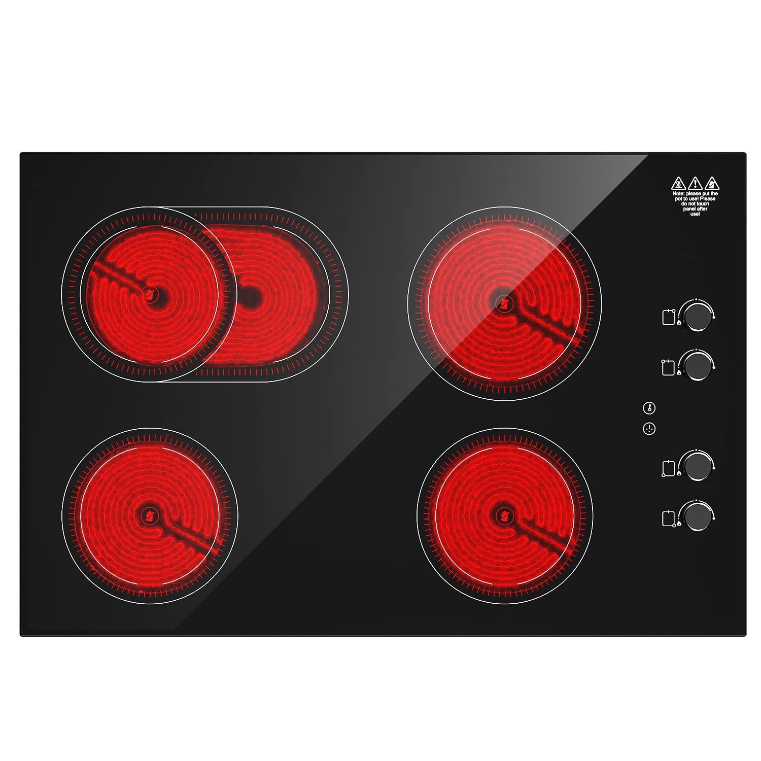 Electric Radiant Cooktop Built-in 4 Burner Electric Stove Top Knob Control 220V