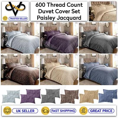 600 TC Jacquard Paisley Duvet Cover Bedding Sets Cotton Rich Extra Pillowcases