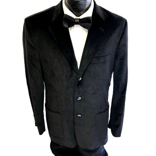 J FERRAR Men Black VELVET Sport Coat TUX Velour Jacket FORMAL PROM