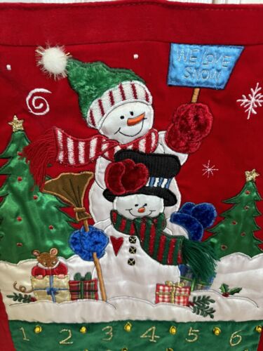 Vintage Embroidered Fabric Hanging Christmas Countdown Calendar 24 Day Snowmen - Picture 3 of 10