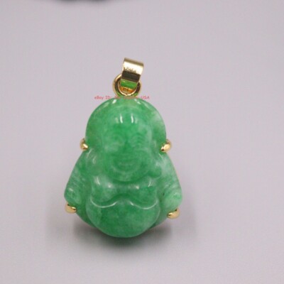 Gold-Plated Alloy with Heated Green Jade Buddha Pendant 1.10inch H 佛