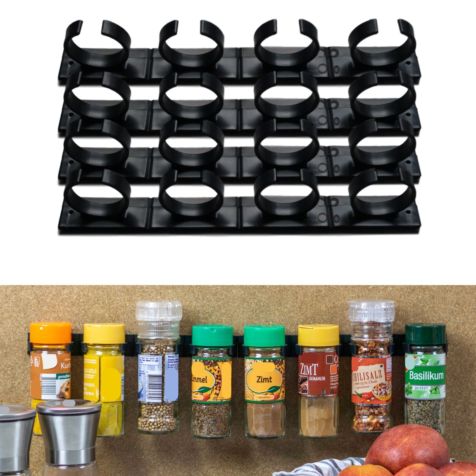Gewürzregal Kleben Schrank Halterung für 16 Gewürzdosen Gewuerze Organizer Set