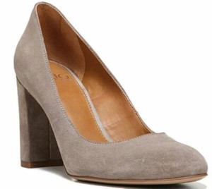 grey suede block heel shoes