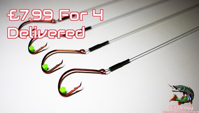 4X RED CIRCLE HOOK WIRE TRACE DEADBAITING ZANDER RIGS PIKE FISHING 3/0 4/0 5/0