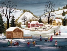 JL. Munro orig.  “Winter at the Boat House Otsego Lake”-  Folk Art painting