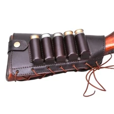 Brown Cowhide Leather Cartridge Holder Buttstock.12 GA Ammo Pouch for Shot Gun
