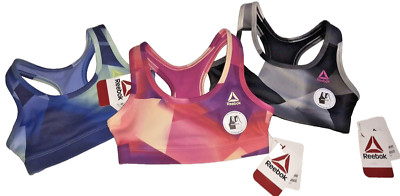 GIRLS REEBOK NEW XS 4/5 LOT OF 3 REVERSIBLE SPORTS BRAS Poly/Spandex NWT WAS $30