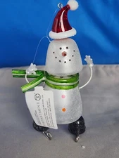Dept. 56 Snowman Wearing Ice Skates Bobble Head Glittery Ornament NEW