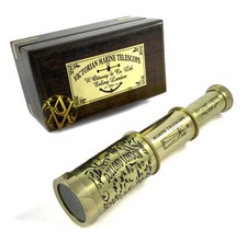 Vintage Pirate Telescope w/ Wooden Box Handheld Maritimes Spyglass Gift For Kids