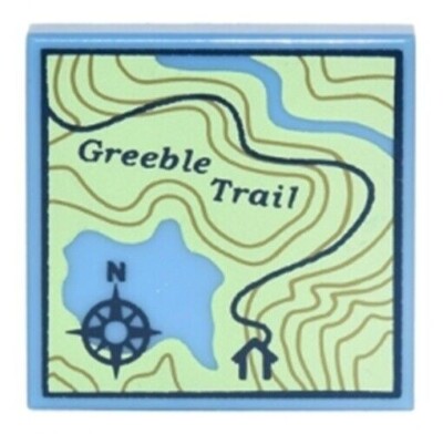 New LEGO Hiking Trail Map GREEBLE House Cabin Location Topographical Lake River