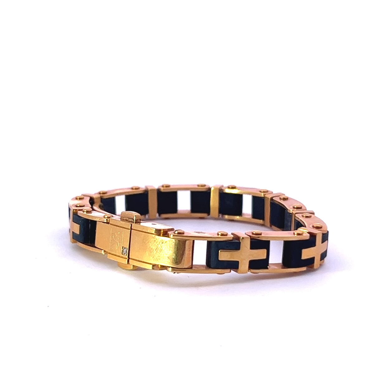 SHR & Simmons Gold-Tone Stainless Black Rubber 9mm Diamond Cross