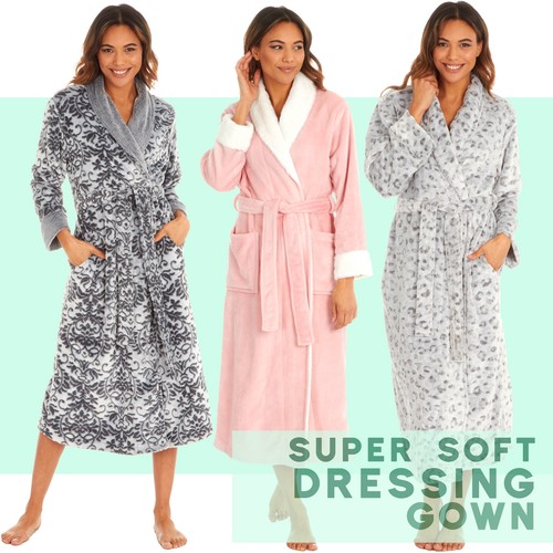 Ladies Longline Dressing Gown Plush Fleece Super Soft Long Robe Sizes