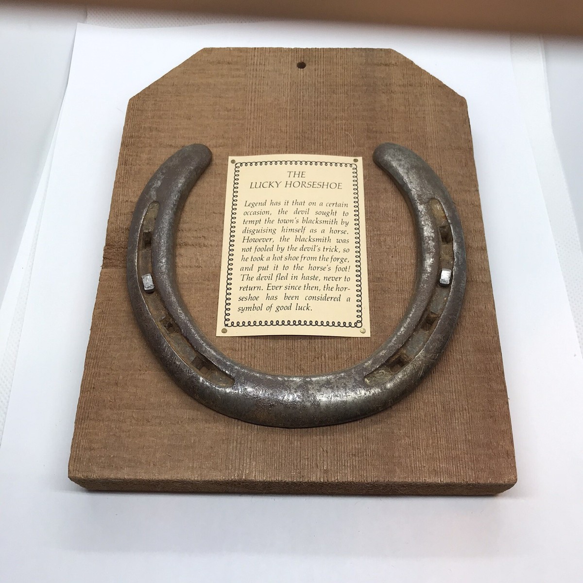 Vtg Horseshoe Wood Plaque Rustic Handmade Good Luck Lucky