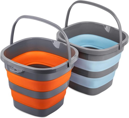 2 Pack Collapsible Plastic Bucket with 2.6 Gallon (10L) Each, Foldable Rectangul - 第 1/8 張圖片