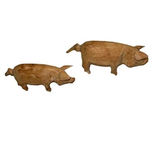 Folk Art Solid Wood Carved Rustic PIG 8" long Nose to Tail & 5.5" Tall