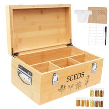 Large Bamboo Wood Seed Storage Organizer Box with 1.Natural Wood Large 