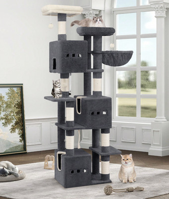 193 cm extra großer Katzenturm für Katzen im Innenbereich, Katzenhaus Möbel grau