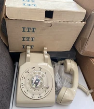 ITT Automatic Electric Almond Rotary Desk Phone With Box Appears Unused