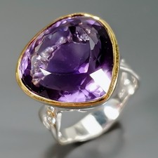Handmade 15 ct Natural Amethyst Ring 925 Sterling Silver Size 8 /R438692