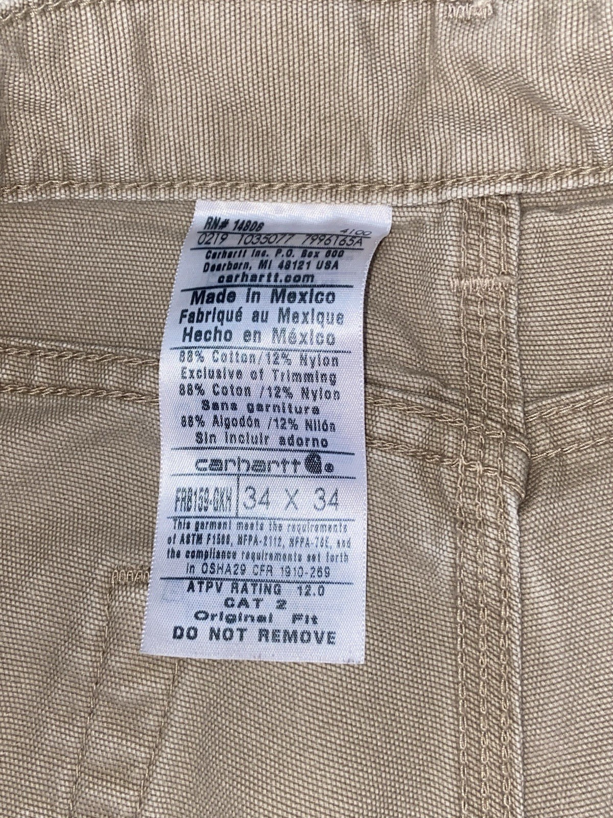 Carhartt FRB159 Carpenter Pants Mens 34x34 Beige Flame Resistant Canvas Workwear thumbnail 6