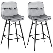 Set of 2 Bar Stools Velvet Counter Height Chair Upholstered High Dining Chairs