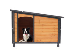 46"Dog House Outdoor  Indoor Wooden Dog Kennel for Winter with Raised Feet Wea