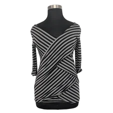 Verve Ami L Gray Black Striped Bandage Top Y2K Art To Wear Career Office Evening