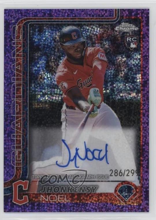 2025 Topps Chrome Rookie Purple Speckle Refractor /299 Jhonkensy Noel Auto 1i3m