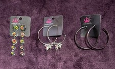 Paparazzi Earrings Lot 3 Pair Hoop AB Crystal Rhinestone Silver Black New