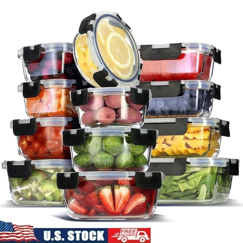 24PC Airtight Glass Storage Containers Set Snap Lock Lids Meal Prep Containers
Opens in a new window